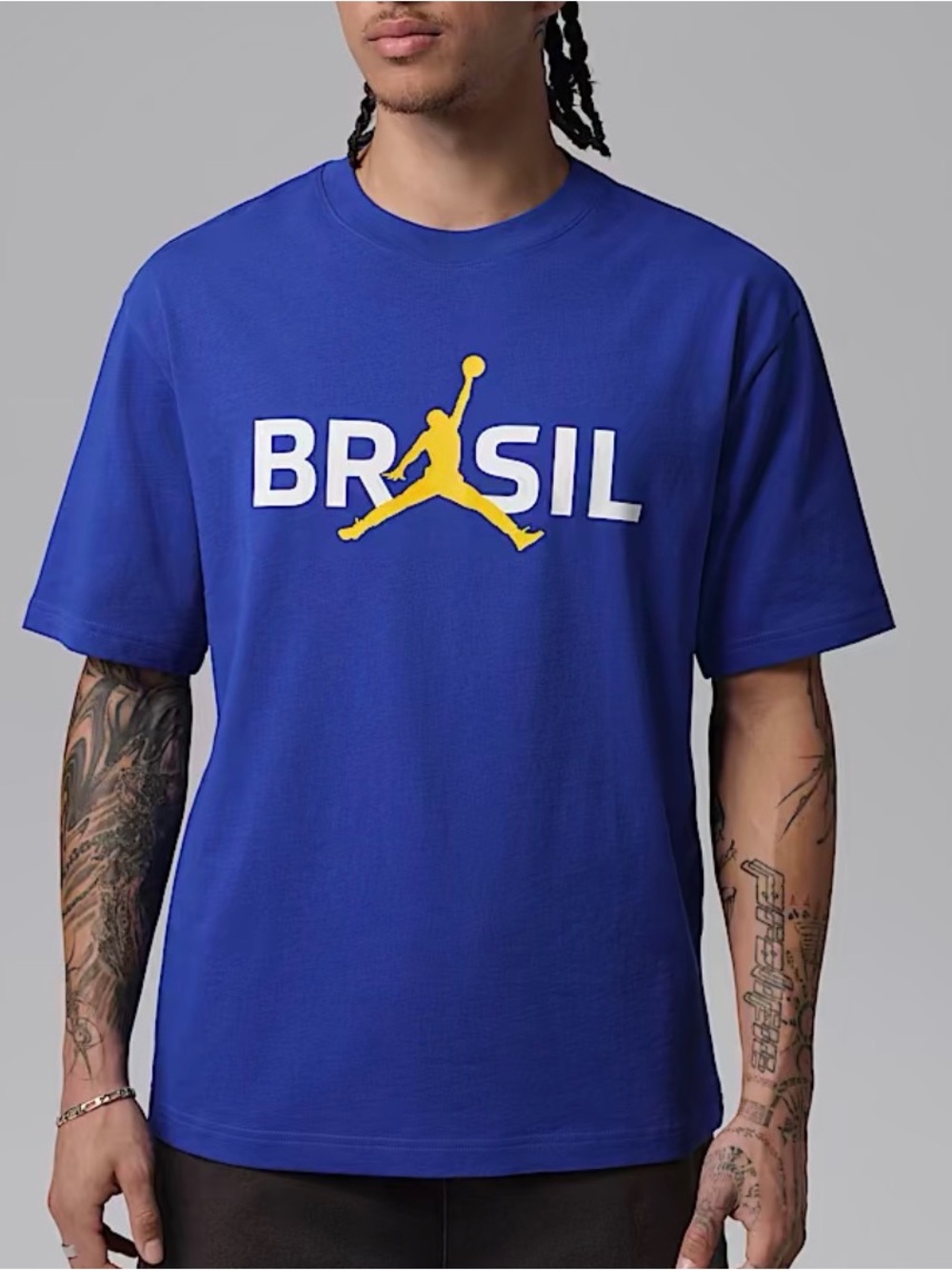 Jordan Brasil Royal Blue Short-Sleeve Graphic Tee with Yellow Jumpman